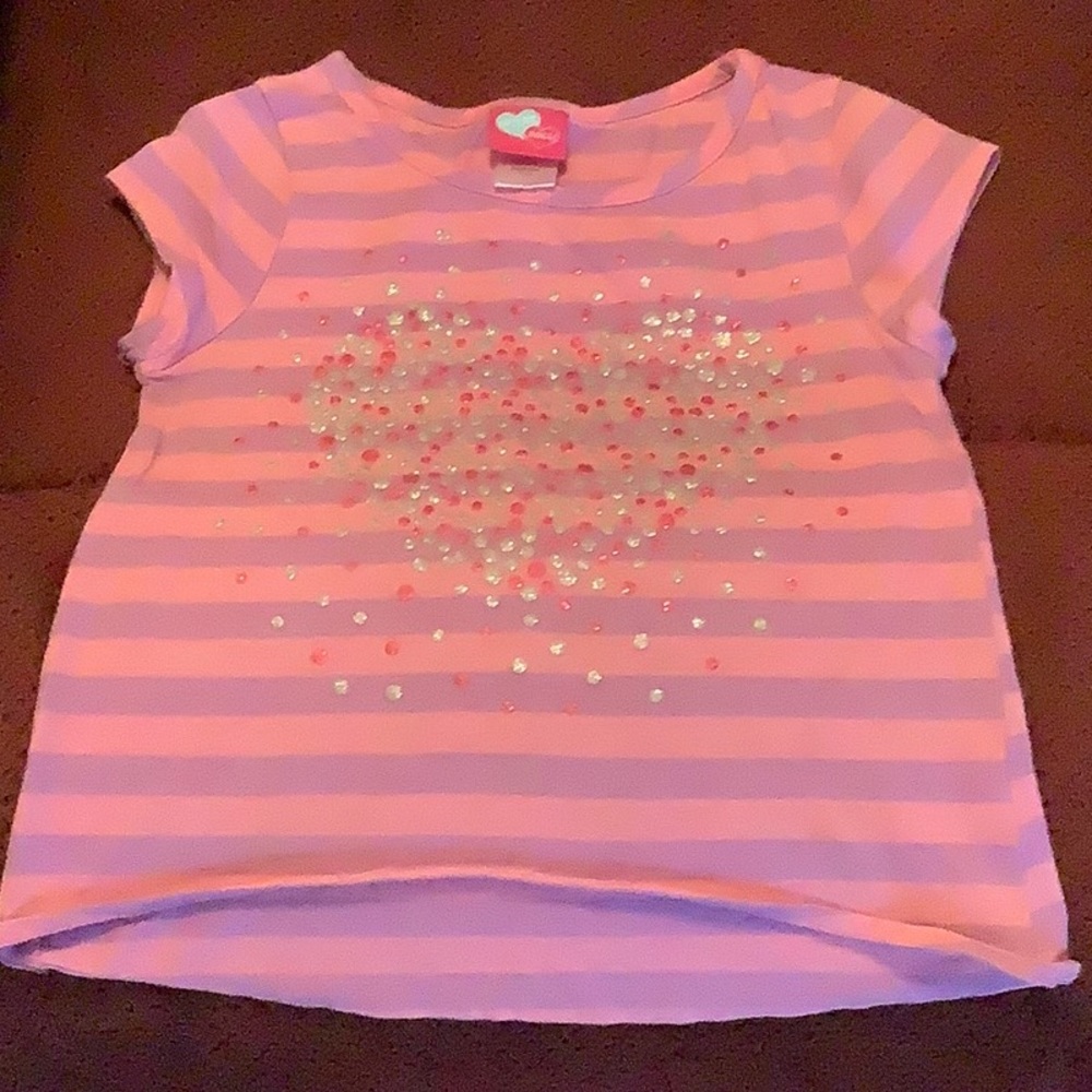 What A Doll shirt pink purple stripes. Sparkled on front Heart 💖 Med 7/8 girls.